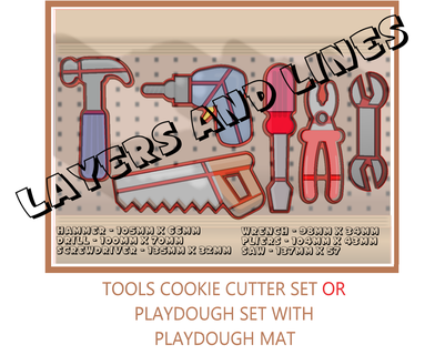 tool set playdough cookie cutter playmat tools hammer saw screwdriver wrench drill pliers 3d print model - Mito3D