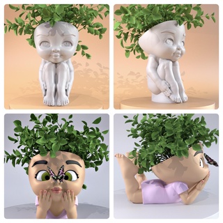 toon cute flower pots pot planter plant home decor figurines child 3d print model - Mito3D