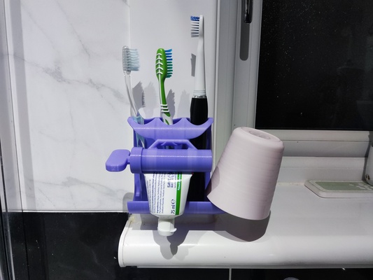 brosse dents titulaire soutien dentifrice presse accueil maison salle bains accessoires organisateur supporter 3d print model - Mito3D