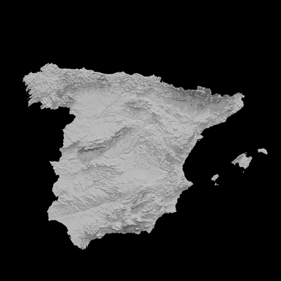 topographic map of spain 3d terrain architecture topography topographical relief elevation height landscape terrrain country 3d print model - Mito3D