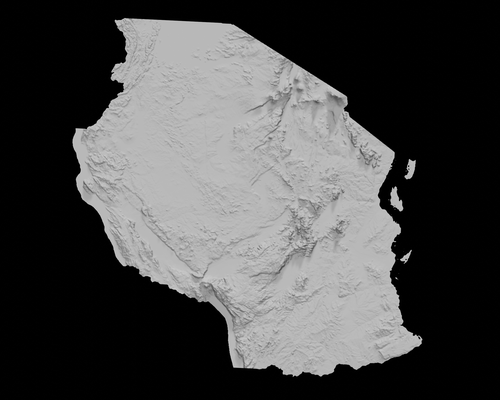 topografik harita of tanzanya 3d arazi mimari topografya rahatlama yükseklik manzara ülke 3d print model - Mito3D