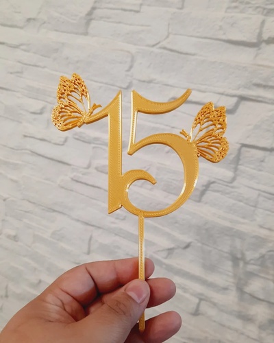 topper 15 kelebekler cumpleaños yıl kartel kutlama n aniversario meros adornos torta pastel kapkek maceta regalo 3d print model - Mito3D