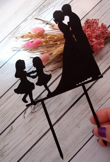 topper cake wedding couple two girls silhouette decoration pinche 3d print model - Mito3D