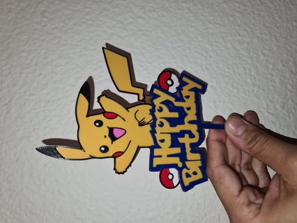 topper pokemon pikachu cake decoration birthday happy 3d print model - Mito3D
