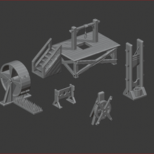 la torture, mort jeu guillotine potence torture menottes wargame terrain minis 3d print model - Mito3D