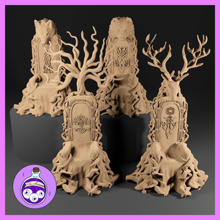 totemic thrones throne carved wood tree yggdrasil wolf bear stag royal fey fairy druid scatter terrain ttrpg dnd dungeonsanddragons miniature pathfinder 3d print model - Mito3D