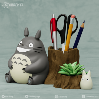 totoro pen holder + planter supports set neighboor tonari ghibli hayao miyazaki pencil cute girl setup kawaii 3d print model - Mito3D