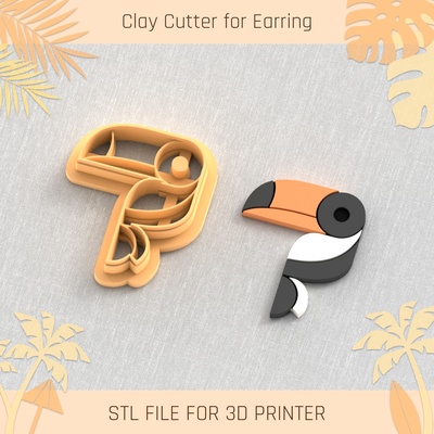 toucan summer clay cutter tools earring turtle beach shell 3d print model - Mito3D