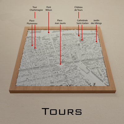 excursiones centrar antiguo ciudad impresión arquitectura miniatura arte 3d modelo paisaje urbano mapa decoración hogar casa francia cityprint touraine 3d print model - Mito3D