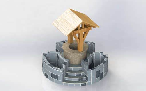 tower well planter cobblestone detailed flowers 3d print model - Mito3D