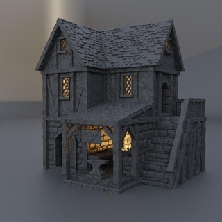 town blacksmith 28 mm tabletop terrain rpg dnd house medieval supportfree old stone shop structure playable interior modular 28mm 25mm 15mm wargame 3d print model - Mito3D