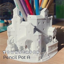 townscaper pencil pot architecture model town harbour seaside game buildings house storage container pen office 3d print model - Mito3D