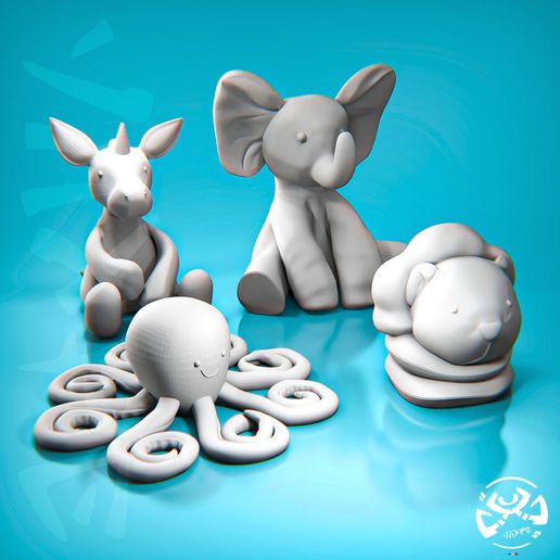 toys kids low poly easy ender art toy game yiixpe setting sculpture statue stl obj desk home print 3dprinter model decoration resin sla kid elephant cow octopus lion animals animal baby 3D print model - Mito3D