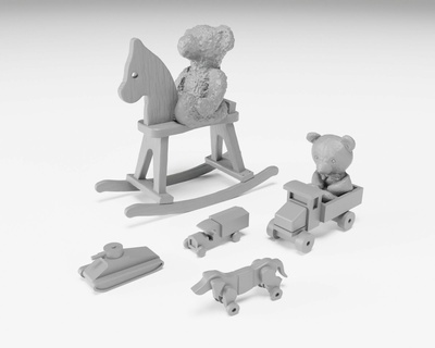 toys pack - teddy bears wooden 1 35 scale model miniature miniatures accessories diorama modellbau kids children toy bear truck rocking horse dog lorry plushie tank play 3d print model - Mito3D