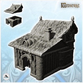 traditional hut thatched roof rounded balcony 3 - medieval gothic feudal old archaic saga 28mm 15mm building architecture tabletop miniatures scenery wargame game terrain house accessories middle age dark rose war traditionnal fantasy european village 3d print model - Mito3D