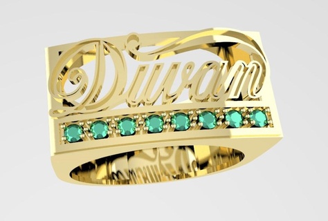 traditional name ring duvan 3d model gold 18k jewel design stones 3d print model - Mito3D