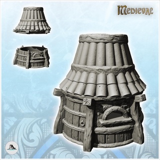 traditional round hut rounded tile roof window 14 - medieval feudal old archaic saga 28mm 15mm building architecture tabletop miniatures scenery wargame game terrain house accessories middle age dark rose war traditionnal fantasy european village 3d print model - Mito3D
