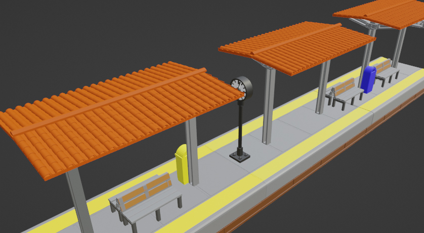 trem estação plataforma parar sinal estrada ferro postar Escadaria banco Pare 3D print model - Mito3D