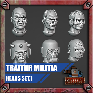 traidor milícia cabeças conjunto 1 w42k caos astra militarum 3d print model - Mito3D