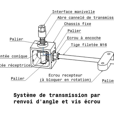 dispositivo di trasmissione dell'angolo ingranaggi a vite-dado sistema vari 3D print model - Mito3D