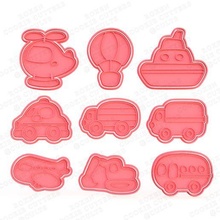 transport cookie cutters set 9 bus submarine ambulance rocket truck police car tank tractor balloon fire engine helicopter boat plane vehicles cutter cithen home cook cookies stamp 3d print model - Mito3D
