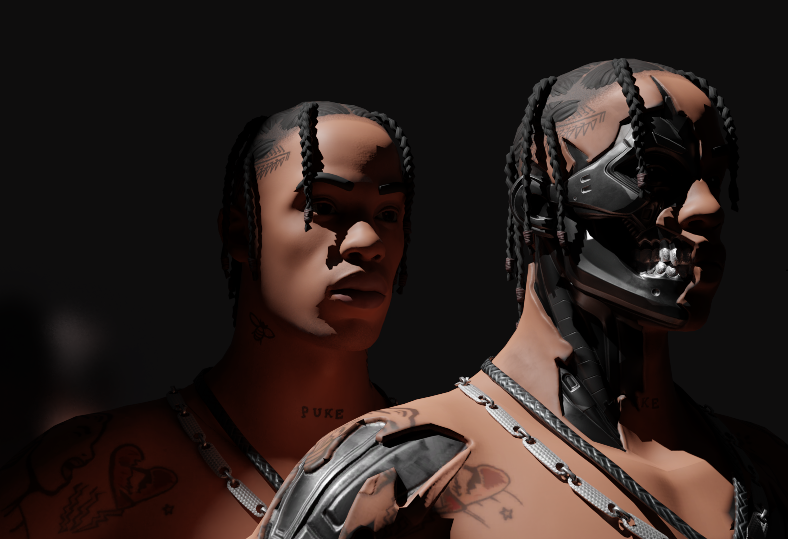 travis scott fortnite skin stl rigging 3d print 3dprint model figure astroworld cactus jack character man cyborg futuristic robot dark printable 3D print model - Mito3D