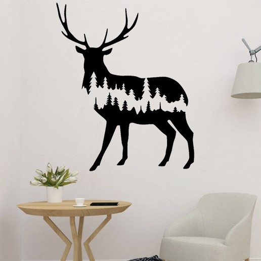 ağaç geyik 2d duvar Sanat doğa hayvan orman dekor dekorasyon 3D print model - Mito3D
