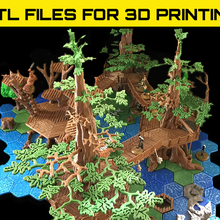 tree fort set - hex tiles highly detailed 3d game board 3d print model - Mito3D