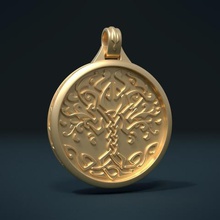 tree pendant jewelry gold leaves ornament round empty nothing celtic knot 3d print model - Mito3D