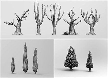 arbre ensemble étroit échelle diorama pin arbres forêt nature saule 3d print model - Mito3D