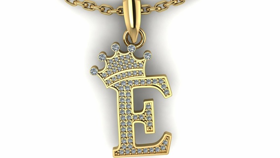trendy crown e letter pendant necklace 3d printable model 3d print model - Mito3D
