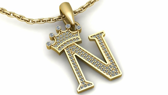trendy crown n letter pendant necklace 3d printable model 3d print model - Mito3D