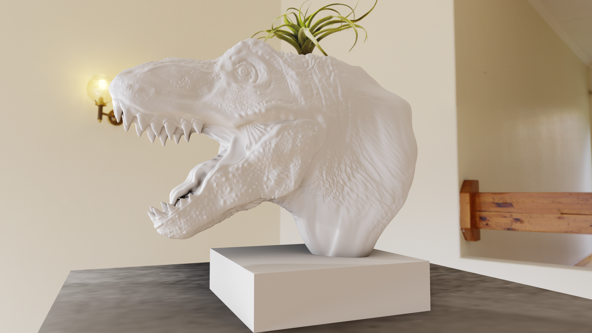 trex tyrannosaure tête buste planteur pot fleur vase stl dinosaure jungle safari miniature table animaux sculpture mur décor 3D print model - Mito3D