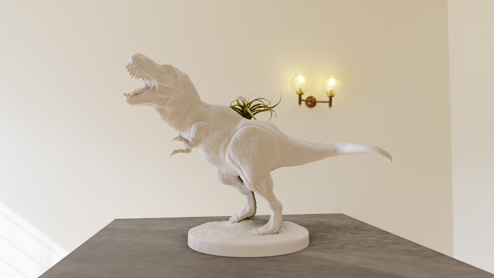 rex tyrannosaurus pflanzer topf blume vase stl dino dinosaurier dschungel safari miniatur tischplatte tiere skulptur mauer dekor 3d print model - Mito3D