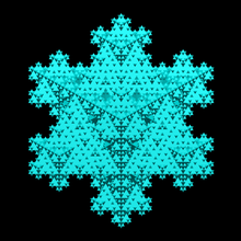 triangular base koch snowflake 3d iteration 3 art fractal math mathematics snow sierpinski triangle geometry algorithm iterative recursive stellation star 3d print model - Mito3D