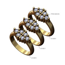 dreieckig Seiten Diamant Cluster Ring us Größen 6 7 8 3d drucken Modell Signet Hochzeit Engagement Schmuck Gold Silber druckbar 3d print model - Mito3D