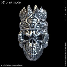 tribal crânio vol1 anel jóias piloto a moda cabeça humanos de prata orgânica penas medieval antiga punk gótico indiana motociclista 3d print model - Mito3D