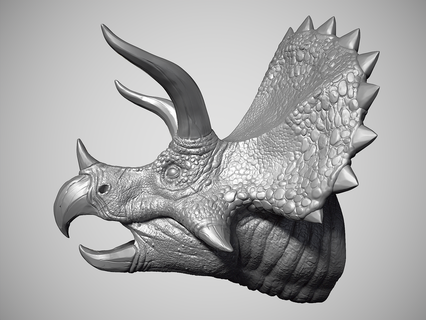 triceratopo testa animale dino dinosauro giurassico preistorico rettile creatura erbivoro Basso poli miscelatore zbrush corno bestia lucertola animali ceratops 3d print model - Mito3D