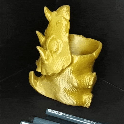 triceratopo penna titolare supporto arte matita portamatite organizzatore dino ufficio giocattolo divertimento animale 3D print model - Mito3D