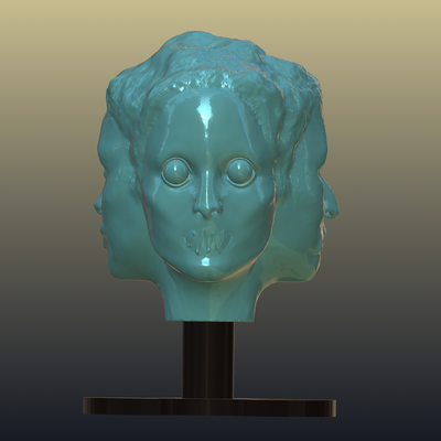 trifecta femme sculpture buste of visages base inclus art effrayant terrifiant visage trinité face cousu statue humeurs théâtre masque 3d print model - Mito3D