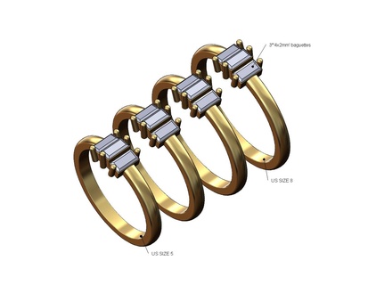 triple palillos Delgado banda us tamaños 5to8 3d impresión modelo diamante junquillo apilador apilable joyería joya oro imprimible plata anillo Boda compromiso Moda 3d print model - Mito3D