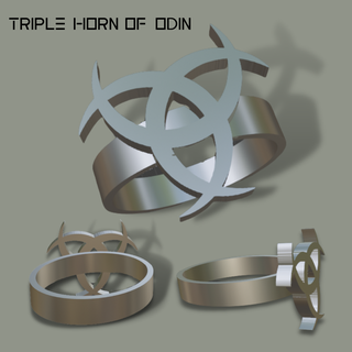 triple horn odin ring pagan occult viking witch tripple 3d print model - Mito3D