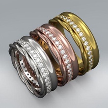 triplo linha trançado fio diamante Casamento noivado anel 3d impressão modelo joalheria moda imprimível ouro prata jóias esterlina luxo vintag 3d print model - Mito3D