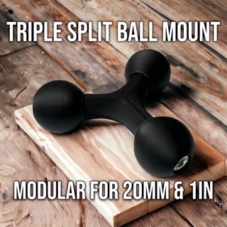 triple split steel-reinforced modular ball mount - 20mm + 1 inch diy 3d print ram size b outdoor gear offroad setup fishing accessory cockpit organizer versatile design steel reinforcement hassle-free assembly modelled threads superglue recommended maximum strength durable abs customizable conf 3d print model - Mito3D