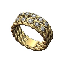 triplo torcido fio diamante anel us tamanhos 6 7 8 3d impressão modelo moda joalheria imprimível ouro prata jóias esterlina luxo vintag Casamento noivado 3d print model - Mito3D