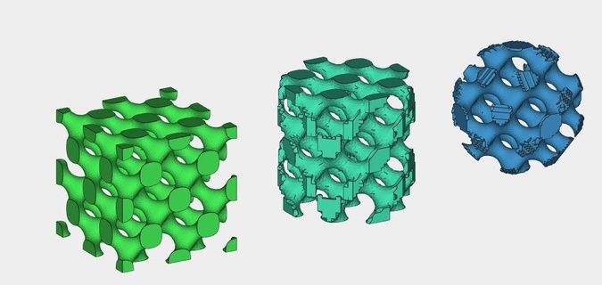 triplement périodique minimal surfaces tpms treillis unité cellules optimisation 3d impression poids réduction 3d print model - Mito3D