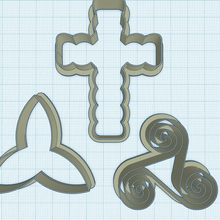 Triquetra kesici kutsal üçlü Triskelion pul çapraz şekil kurabiye polimer kil küpe 3d print model - Mito3D