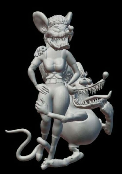 trixie fink rato abraçando ed roth guardião brinquedo quente cajado admirador arte 3d print model - Mito3D
