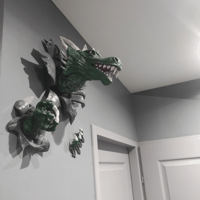 trophée dragon coration murale chiant mur décoration déchirure mural chambre enfant dragonxcults facile multi color traîne fantastique 3d print model - Mito3D