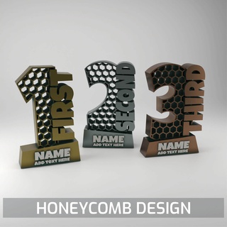 trophy - customizable award honeycomb design trophies awards name text custom customize personal peronalize first second third ceremony tournament competition prize championship sport 3d print model - Mito3D